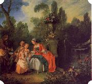 Nicolas Lancret A Lady and Gentleman with Two Girls in a Garden oil painting reproduction